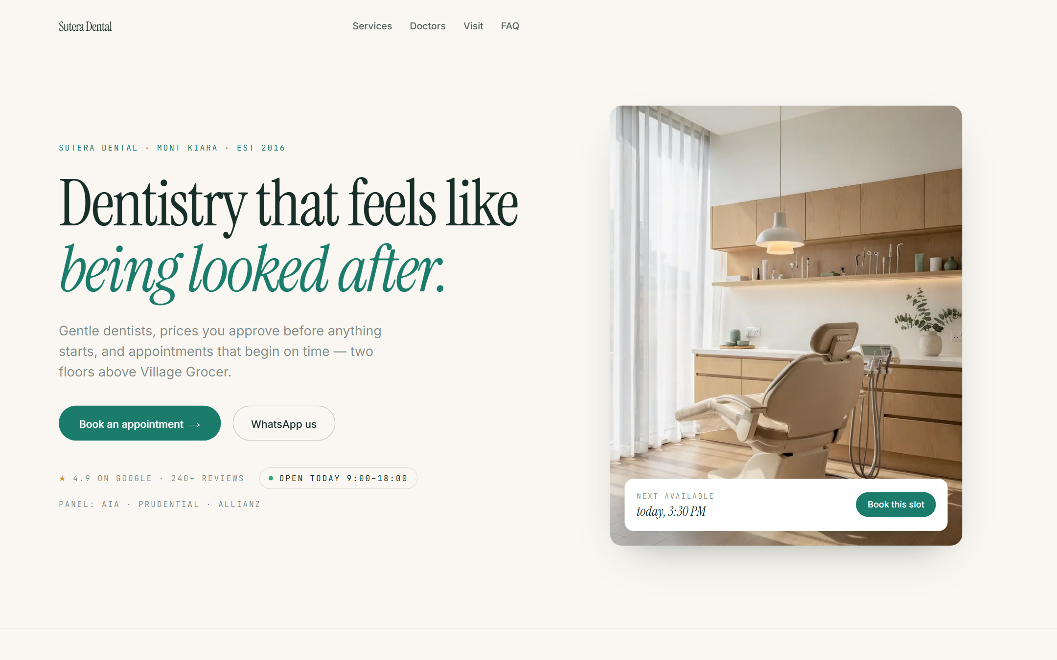 Clara template — live site, top of page